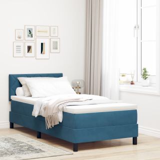 Box Spring Bed koos madratsiga Tume sinine Üksik Samet