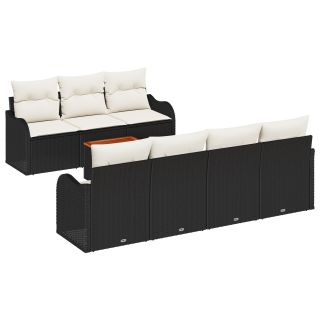8-osaline aiamööbli komplekt padjadega must polü rattan acacia,2-kohaline aiamööbel, millel on salvestus ja padjad must polü rattan
