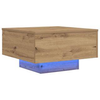 Kohvilaud koos LED-valgustusega, käsitööna valminud tammejuur 55x55x31 cm