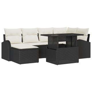 7-osaline aiadiivanikomplekt padjadega must polü rattan,2-kohaline aiadiivan salvestuse ja padjadega must polü rattan