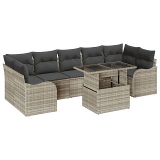 8-osaline aiadiivanikomplekt padjadega helehall polürotang,2-seater aiadiivan padjadega helehall polürotang