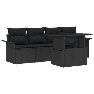5-osaline aiakohtumise komplekt padjadega must polü rattan,2-kohaline aiakohtumine hoiustamise ja padjaga must polü rattan