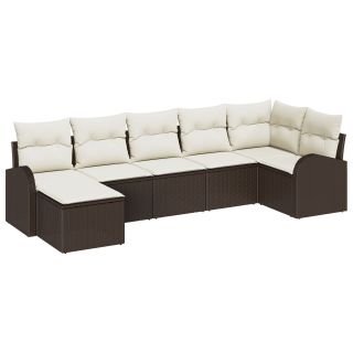 7-osaline aiamööbli komplekt padjaga Pruun Polü Rattan,2-kohaline aiamööbel koos hoiustamise ja padjadega Pruun Polü Rattan