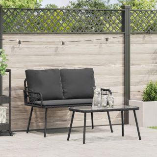 2-osaline aianduse komplekt pehmendustega must polü rattan
