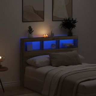voodipeatsi kapp LED-tuledega, kunsttamm, 140x17x102 cm