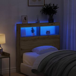 Изголовье шкафа со светодиодной подсветкой, искусственный дуб, 100x17x102 см