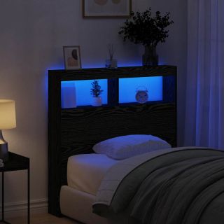Прикроватная тумба со светодиодной подсветкой, черный дуб, 100x17x102 см