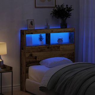 voodipeatsi kapp LED-tuledega, vana puit, 100 x 17 x 102 cm