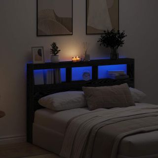 Изголовье шкафа со светодиодной подсветкой, черный дуб, 160x17x102 см