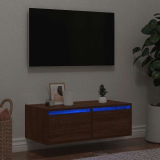 Тумба под телевизор с LED-подсветкой, коричневый дуб, 75x35,5x25 см