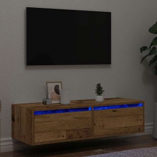 ТВ-тумба с LED-подсветкой, состаренное дерево, 100x35,5x25 см