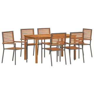 7-osaline aia söögikomplekt Hall Poly Rattan Acacia,virnastatavad aia toolid padjaga 2 tk Hall Poly Rattan