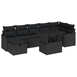 8 tükki aedsofa komplekt patjadega must polürotang,2-kohaline aedsofa patjadega must polürotang
