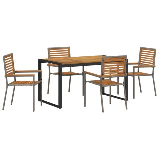 5-osaline Aia Söögikomplekt Hall Polü Rattan Akaatsia,Virnastavad Aia Toolid Padjaga 2 tk Hall Polü Rattan
