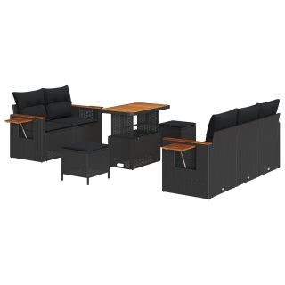 8 Tükine Aia Diivanikomplekt Padjaga Must Polü Rattan Acacia,3 Tükine Aia Söögikomplekt Padjaga Must Polü Rattan Acacia