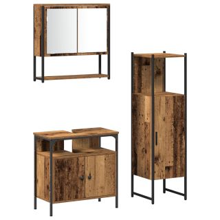 3-piece bathroom furniture set with old wood finish