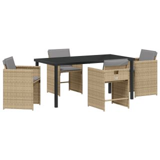 5-osaline aia söögikomplekt padjadega beež polü rattan