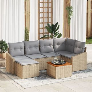 7-osaline Aiadiivanite Komplekt Padjaga Beež Polü Rotang Acacia