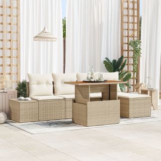 6-osaline aia söögikomplekt padjadega beež polü rattan akatsiast