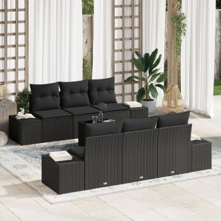 7-osaline aiadiivanikomplekt padjadega Must polü rattan
