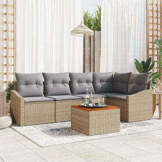 6-osaline aia diivanikomplekt koos patjadega beeži polü rattan acacia