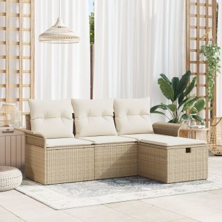 4-osaline aia sohva komplekt padjaga beež polü rattan