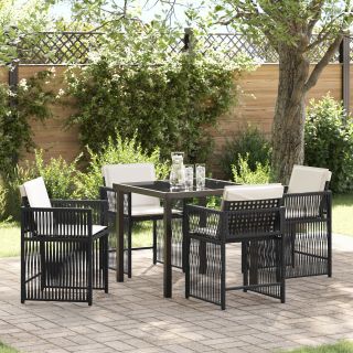 5-osaline Aia Söögikomplekt Padjadega Must Polü Rattan