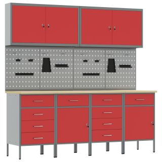10-osaline riiulite ja nurgapaneelide komplekt, punane MDF ja metall