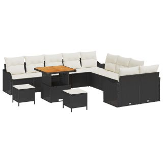 13-osaline Aed Sofa Komplekt Padjadega Must Polü Rattan Akatsia,2-kohaline Aed Sofa Hoidmise ja Padjadega Must Polü Rattan,3-osaline Aed Söögikomplekt Padjadega Must Polü Rattan Akatsia