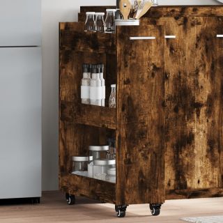 ratastega kapp, suitsutatud tamm, 60 x 22 x 79 cm, tehispuit