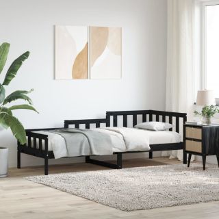 päevavoodi, must, 90 x 190 cm, männipuit