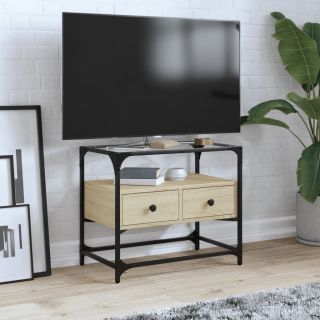 Тумба под ТВ со стеклянной столешницей, дуб Сонома, 60x35x51 см, искусственное дерево