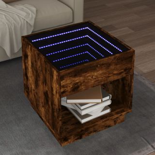 kohvilaud LED-tuledega, suitsutatud tamm, 50x50x50 cm