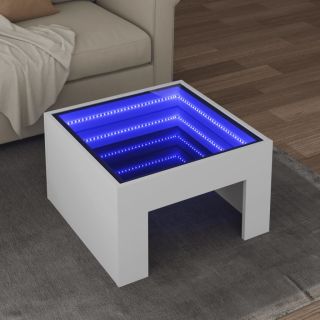 Журнальный столик с LED-подсветкой, белый, 50x50x30 см