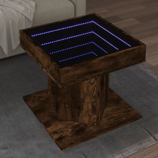 Кофейный столик с LED-подсветкой, дымчатый дуб, 50x50x45 см, искусственное дерево
