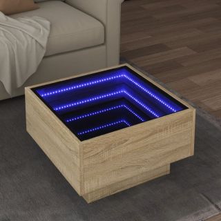 Кофейный столик с LED-подсветкой, дуб Сонома, 50x50x30 см, искусственное дерево