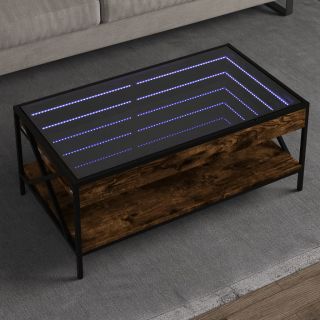 kohvilaud LED-tuledega, suitsutatud tamm, 90x50x38 cm