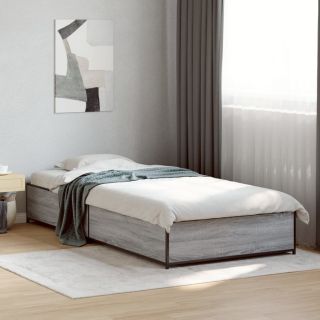 voodiraam, hall Sonoma tamm, 100 x 200 cm, tehispuit ja metall