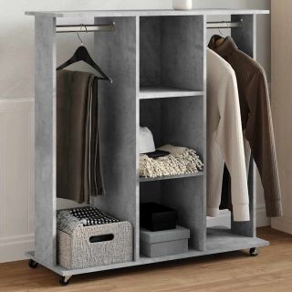 ratastega riidekapp, betoonhall, 102 x 38 x 110 cm, tehispuit