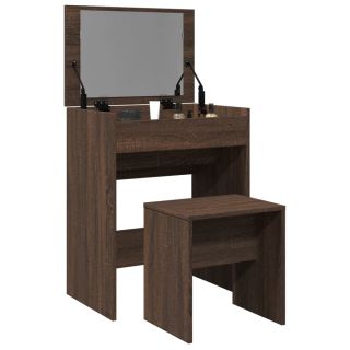 tualettlaud taburetiga, pruun tamm, 60x40x113,5 cm