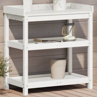 riiulitega istutuslaud, valge, 82,5x45x86,5 cm, männipuit