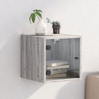 klaasuksega öökapp, hall Sonoma tamm, 35 x 37 x 35 cm