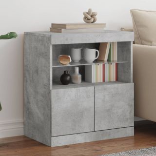 puhvetkapp LED-tuledega, betoonhall, 60 x 37 x 67 cm