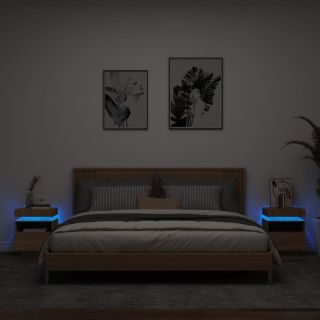 Прикроватные тумбочки со светодиодной подсветкой 2 шт., дуб Сонома, 40 x 39 x 48,5 см