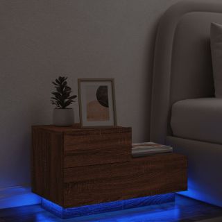 Прикроватная тумбочка с LED-подсветкой, коричневый дуб, 70 x 36 x 40,5 см