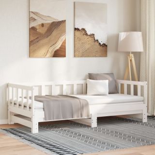 päevavoodi väljatõmmatava osaga, valge, 90 x 200 cm, männipuit