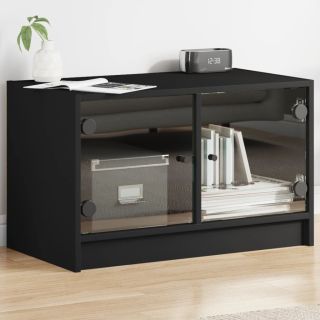 Тумба под ТВ со стеклянными дверцами, черная, 68 x 37 x 42 см