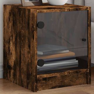 2 прикроватные тумбочки со стеклянными дверцами, дымчатый дуб, 35 x 37 x 42 см