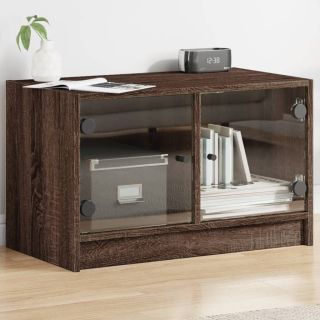 Тумба под ТВ со стеклянными дверцами, коричневый дуб, 68 x 37 x 42 см