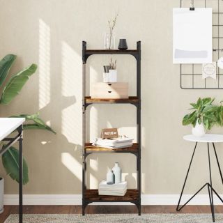 Книжный шкаф 4 полки, дымчатый дуб, 40x30x120 см, искусственное дерево